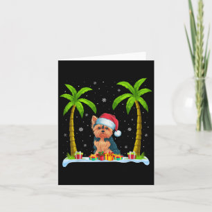 Yorkie Dog Santa Hat Palm Tree Beach Xmas Pajama F Card