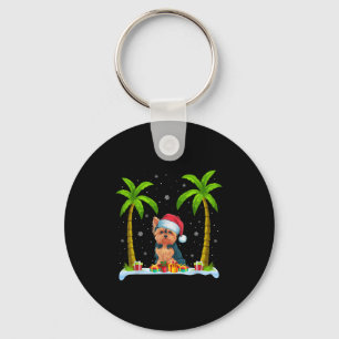 Yorkie Dog Santa Hat Palm Tree Beach Xmas Pajama F Key Ring