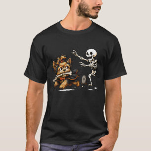 Yorkie Dog Skeleton Chase Halloween Pet Lover Cost T-Shirt
