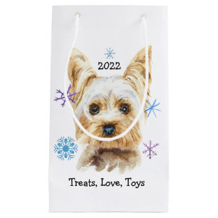 Yorkie Dog Snowflakes Custom Text Christmas Small Gift Bag