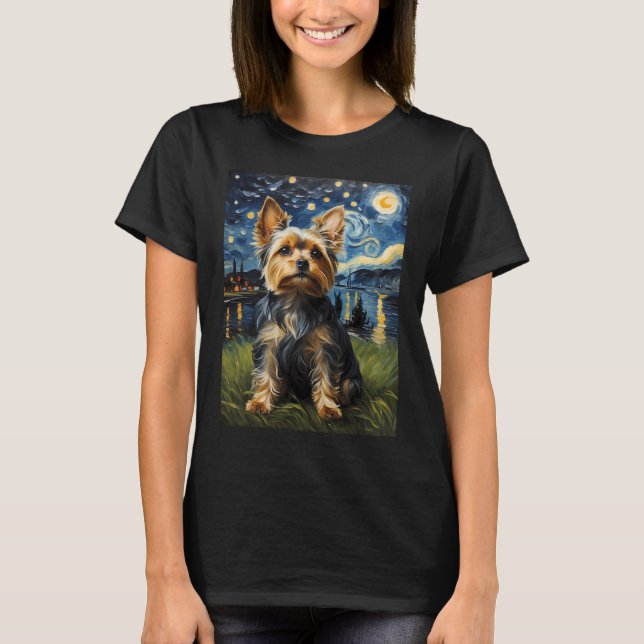 Yorkie dog  Starry  Night , Edvard Munch style T-Shirt (Front)