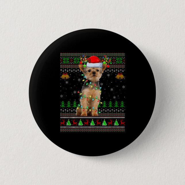 Yorkie Dog Ugly Christmas Sweaters Holiday Santa X 6 Cm Round Badge (Front)