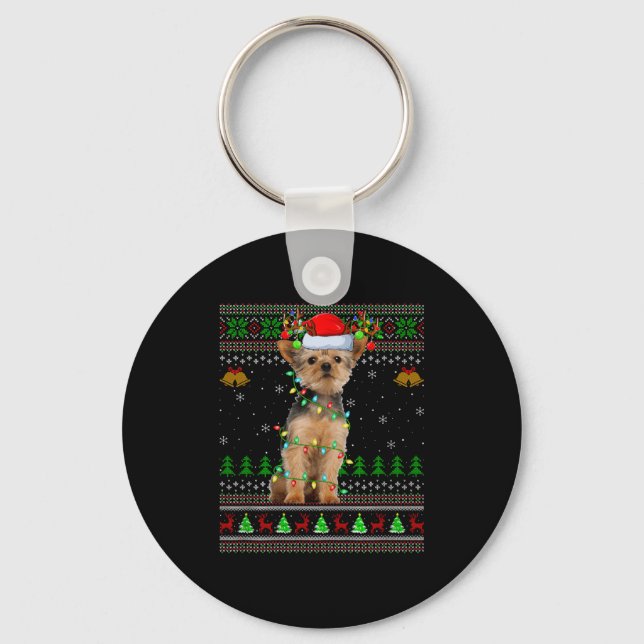 Yorkie Dog Ugly Christmas Sweaters Holiday Santa X Key Ring (Front)