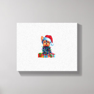 Yorkie Dog Ugly Xmas Lights Santa Hat Yorkie Dog C Canvas Print