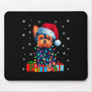 Yorkie Dog Ugly Xmas Lights Santa Hat Yorkie Dog C Mouse Pad