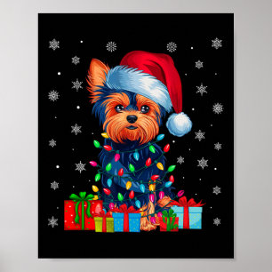 Yorkie Dog Ugly Xmas Lights Santa Hat Yorkie Dog C Poster