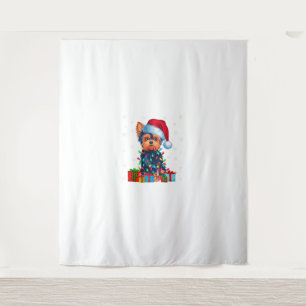 Yorkie Dog Ugly Xmas Lights Santa Hat Yorkie Dog C Tapestry