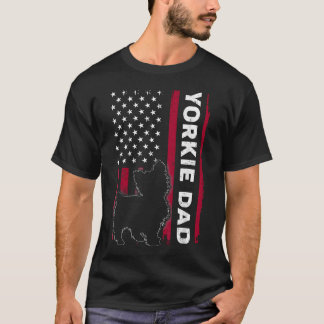 Yorkie Dog Vintage Us American Flag Yorkie Dad T-Shirt