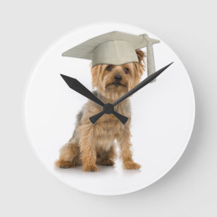 Yorkie Dog with Graduation Hat Round Clock