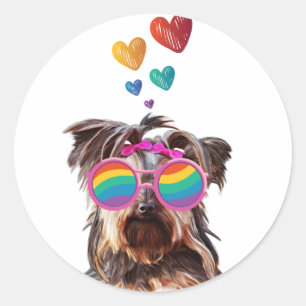 Yorkie Dog with Hearts Valentine's Day Classic Round Sticker