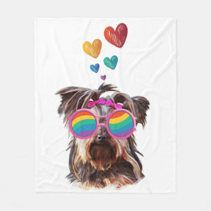 Yorkie Dog with Hearts Valentine's Day Fleece Blanket