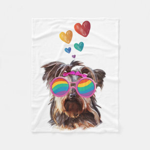 Yorkie Dog with Hearts Valentine's Day Fleece Blanket