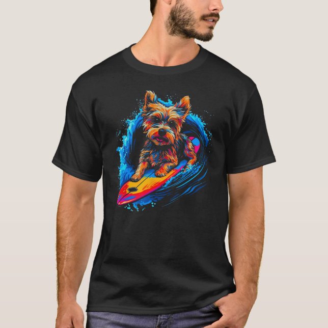 Yorkie Dog Yorkshire Terrier Surfing 1 T-Shirt (Front)