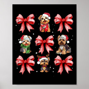 Yorkie Dogs Cute Coquette Bow Christmas Pet Animal Poster