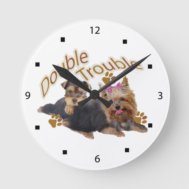 Yorkie Double Trouble Clock (Front)
