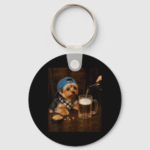 Yorkie Drinking Beer Funny Dog Meme Artwork Key Ring