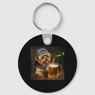 Yorkie Drinking Beer Funny Dog Meme Design Key Ring