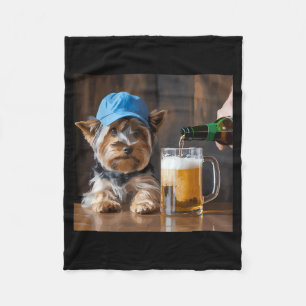 Yorkie Drinking Beer Funny Dog Meme Love Family Fleece Blanket