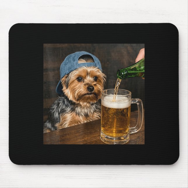 Yorkie Drinking Beer Funny Dog Meme Mouse Pad (Front)