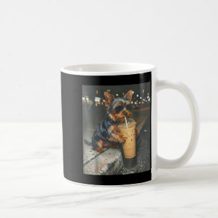 Yorkie drinking iced coffee funny animal meme dog mug