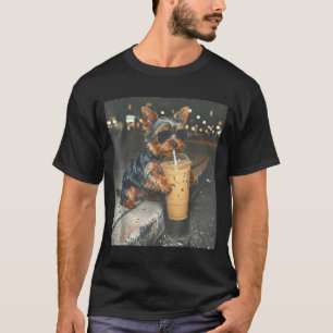 Yorkie drinking iced coffee funny animal meme dog T-Shirt