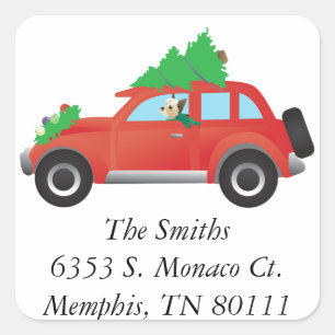 Yorkie Driving a Christmas Car with a tree on top Square Sticker