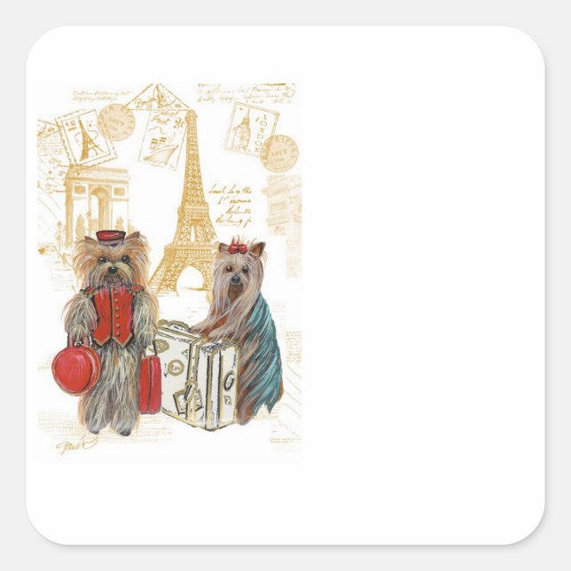 Yorkie Eiffel Tower Paris Square Sticker (Front)