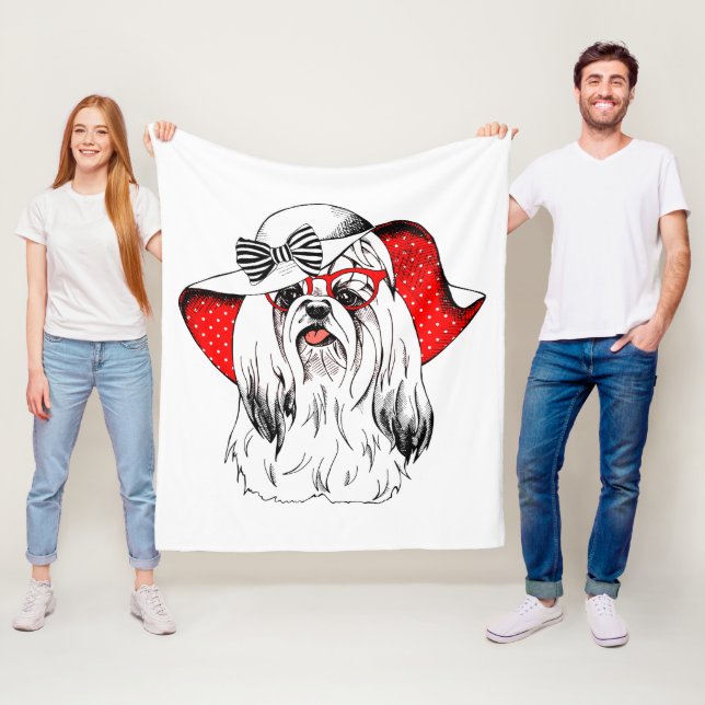 Yorkie Fashion Shoot Fleece Blanket (In Situ)