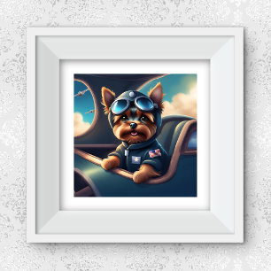 Yorkie Flying In The Aeroplane AI Generated Dog Ar Poster
