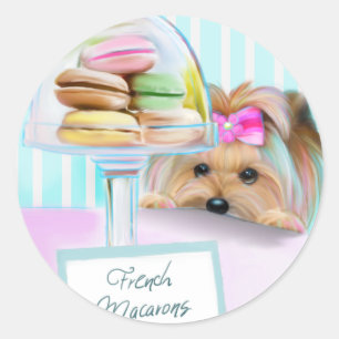 Yorkie French Macarons Classic Round Sticker