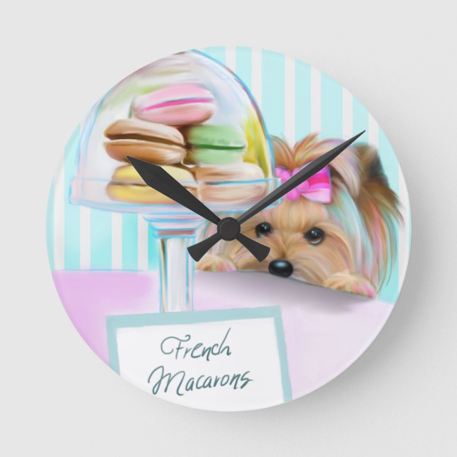 Yorkie French Macarons Round Clock (Front)