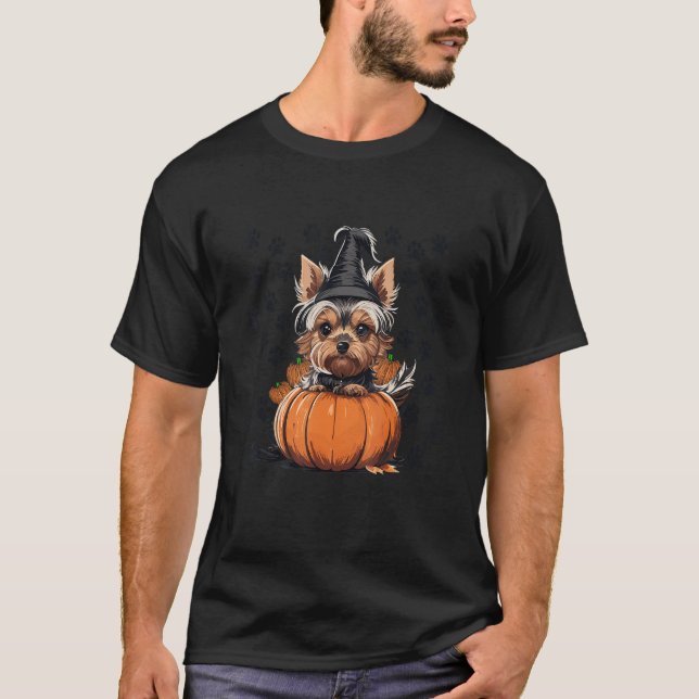 Yorkie Halloween Costume Tee Pumpkin Men Women Kid (Front)