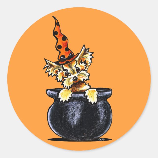 Yorkie Halloween Good Witch Off-Leash Art™ Classic Round Sticker (Front)