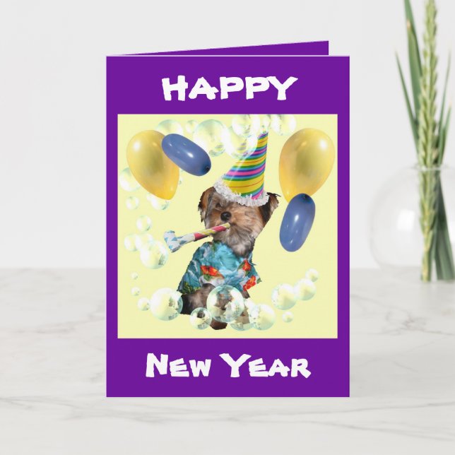 Yorkie Happy New Year Card (Front)