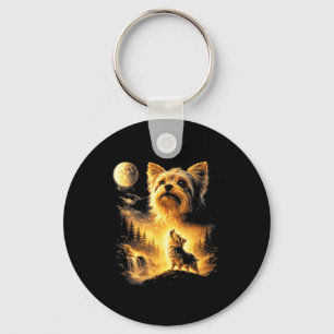 Yorkie Howling to The Moon Dog Lover Fantasy Key Ring