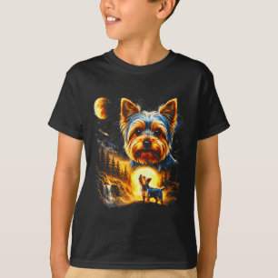 Yorkie howling to the moon vintage 90s funny dog T-Shirt