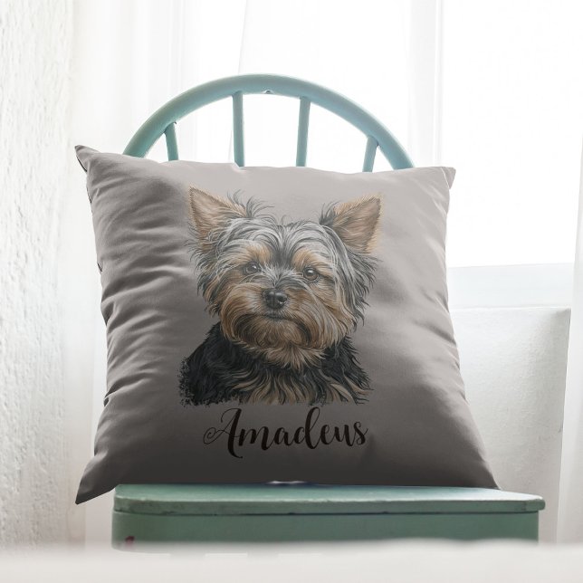 Yorkie Illustration Dog Mum Gift Customisable   Cushion (Creator Uploaded)