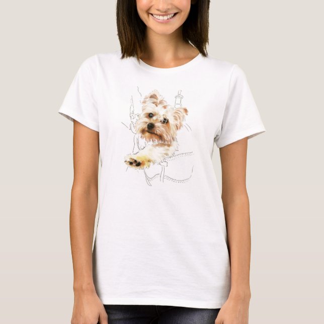 Yorkie in Backpack – Colour Drawing T-Shirt (Front)