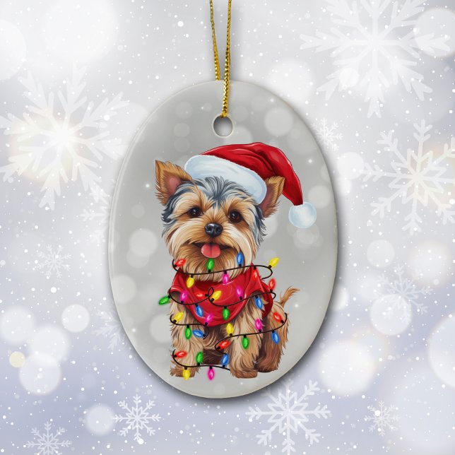 Yorkie in Christmas Lights Ceramic Ornament (Creator Uploaded)