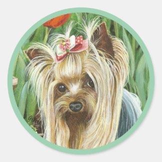 Yorkie in the Tulips Stickers