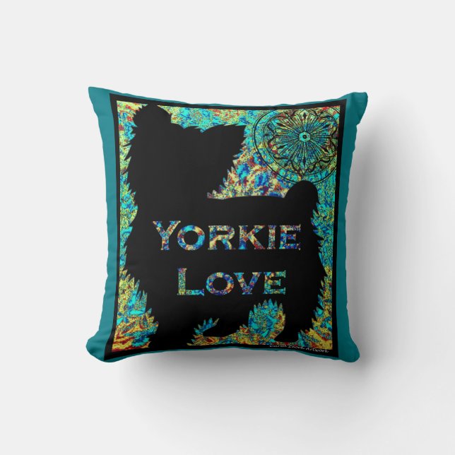 Yorkie Love pillow by Carol Zeock (Front)