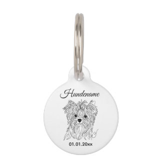 Yorkie Minimalist Line Art Personalized Dog Tag