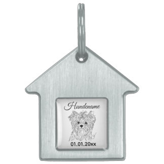 Yorkie Minimalist Line Art Personalized Dog Tag