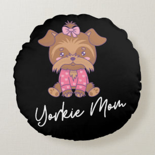 Yorkie Mum 2 Round Cushion