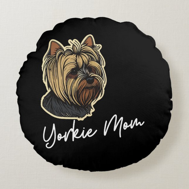 Yorkie Mum Round Cushion (Front)