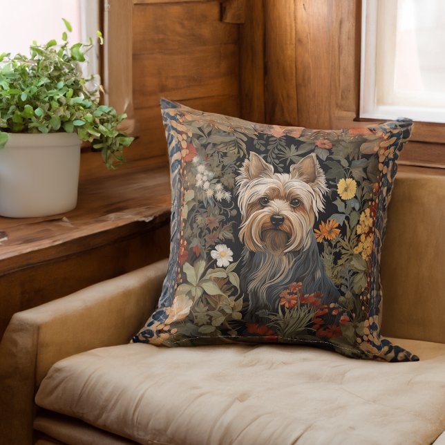 Yorkie or Silky Terrier Cute Dog in Flower Garden Cushion (Creator Uploaded)