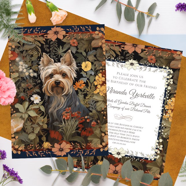 Yorkie or Silky Terrier William Morris Style Invitation (Creator Uploaded)