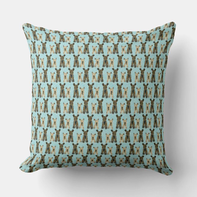 Yorkie Pattern in Teal Cushion (Front)