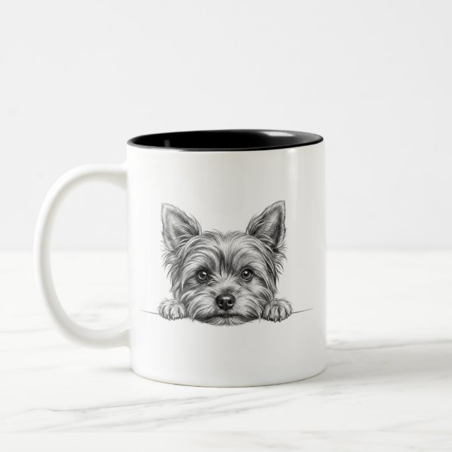 Yorkie Peekaboo Sketch Coffee Mug (Left)