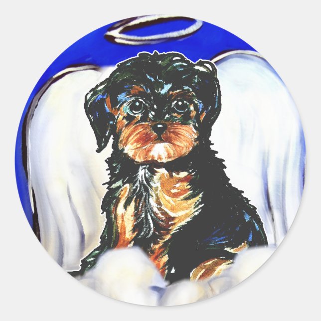 Yorkie Poo Angel Classic Round Sticker (Front)
